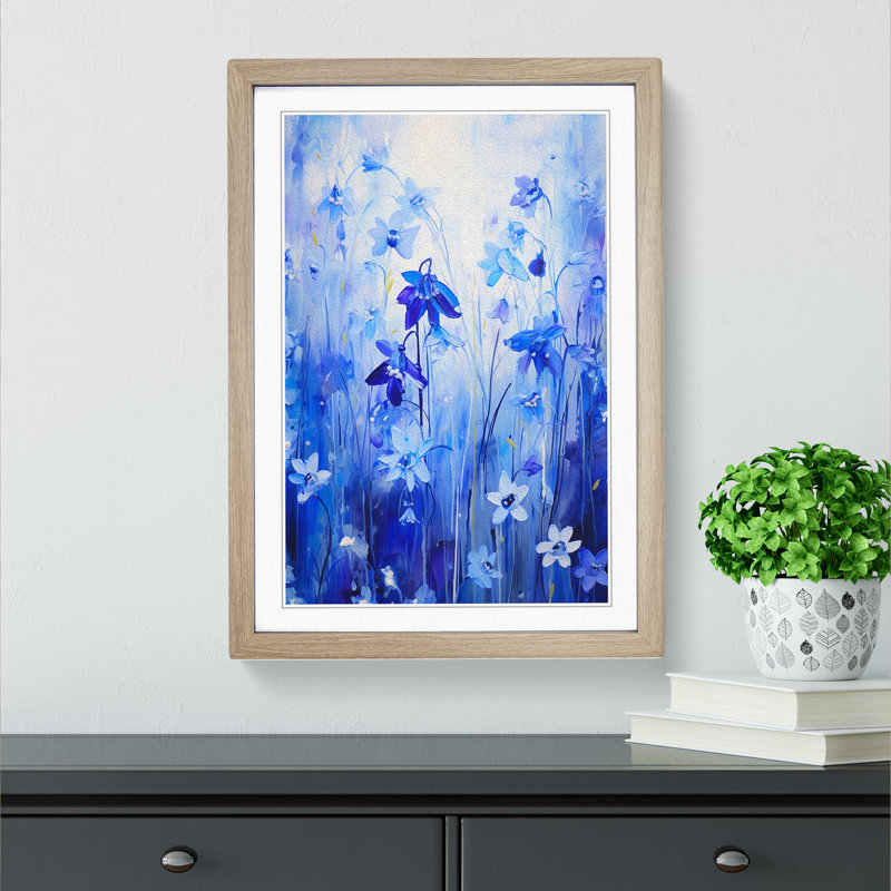 Bluebell Flower Action Painting - Framed Print, 46cm H x 34cm W x 2cm D, Oak Framed