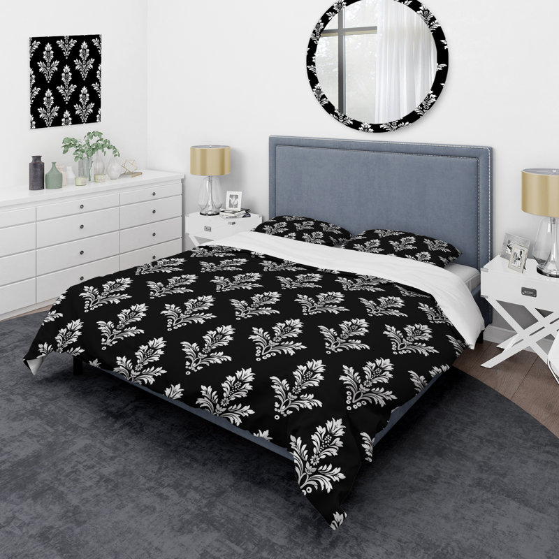 Ensemble de housse de couette blanc et noir damassé Elegance I - Glam, Housse de couette pour grand lit + 2 taies décora