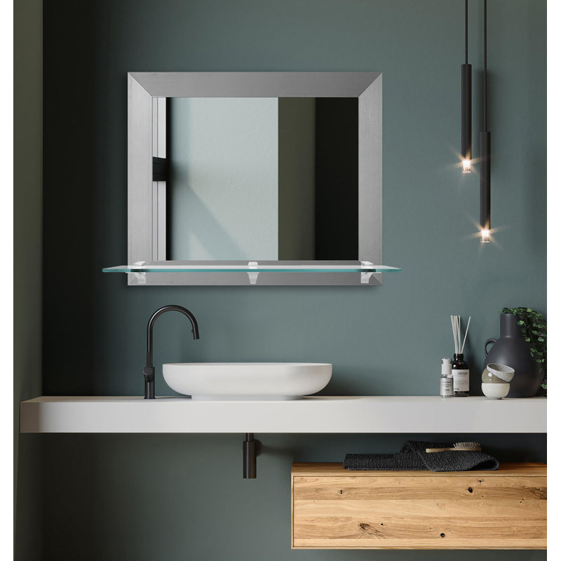 Matsuichi Mirror with Shelves, 21.5" x 25.5", Silver/Silver