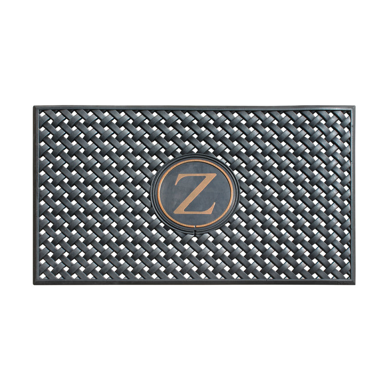 Monogram Large Weave Pattern Door Mat, 24"x39", Natural Rubber, Black, Outdoor Entryway Dirt-Scraper, Z