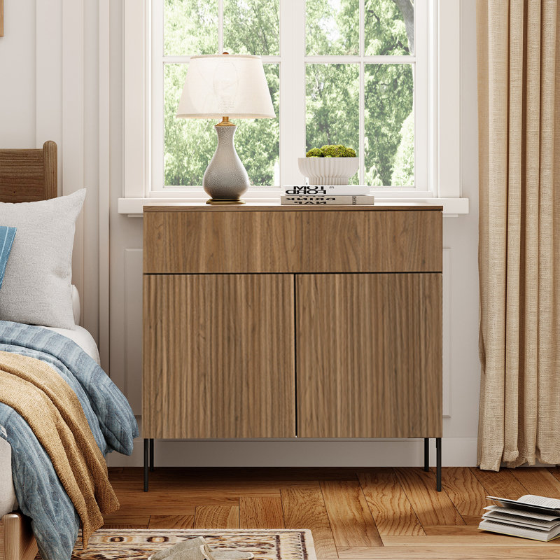 Union Rustic Modern Minimalist Nightstand,31.5" Wood End Table,Reeded Design Bedside Table For Bedroom, Living Room,Entryway