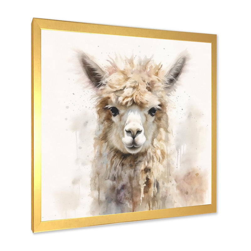 Graceful Alpaca III - Alpaca, art mural, H 16 po x l 16 po x P 1 po, Encadrement doré