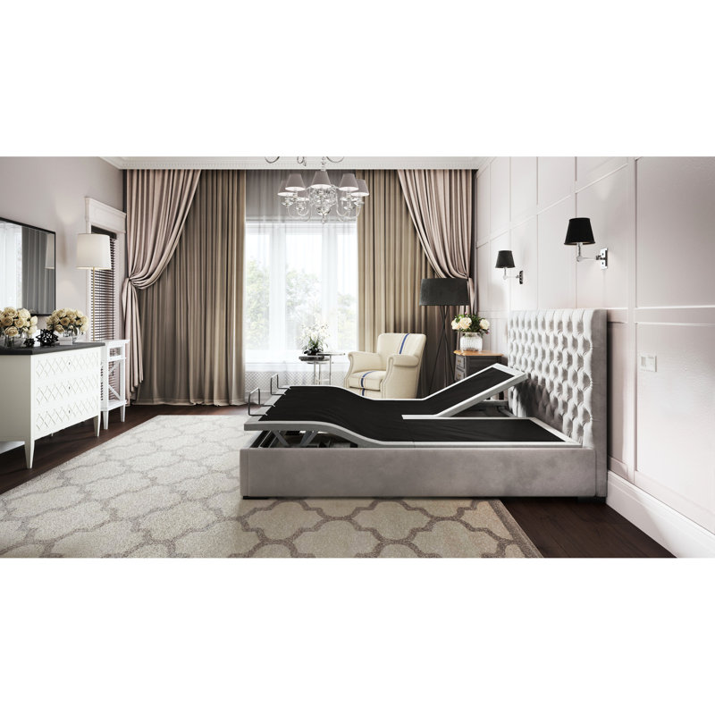 King Btx5 Adjustable Bed Base - Head Foot , 4 Ports, Dual 3-level Massager, Under , Memory & Positions, 6000n Head/foot Motor, Wireless Remote With , No Box Spring, Black+grey, Steel,