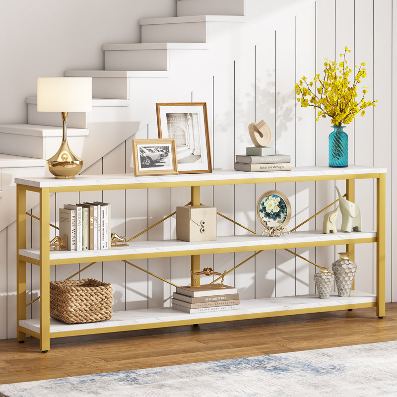 Jeyden Console Table Sofa Table, White Top/Gold Base