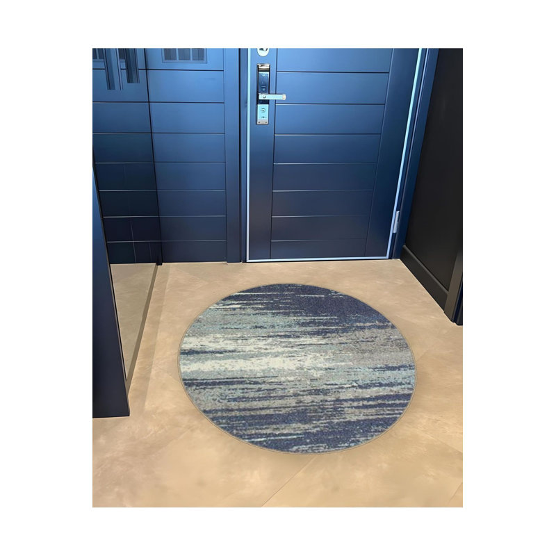 Tapis rond rond à motif abstrait bleu, Sous-tapis rond 3 pi 3 po inclus