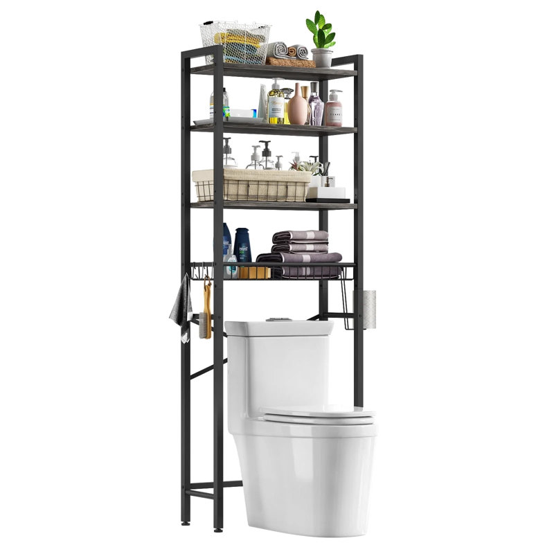 Over The Toilet Storage Shelf, 4-Tier Wooden Bathroom Organizer, Oak Gray