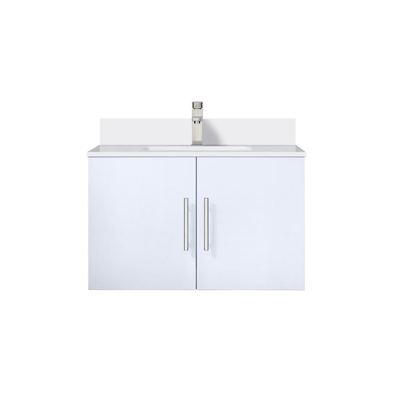Meuble-lavabo blanc lustré 30 po X P 22 po D, dessus en quartz blanc et ensemble de robinet, Blanc lustré