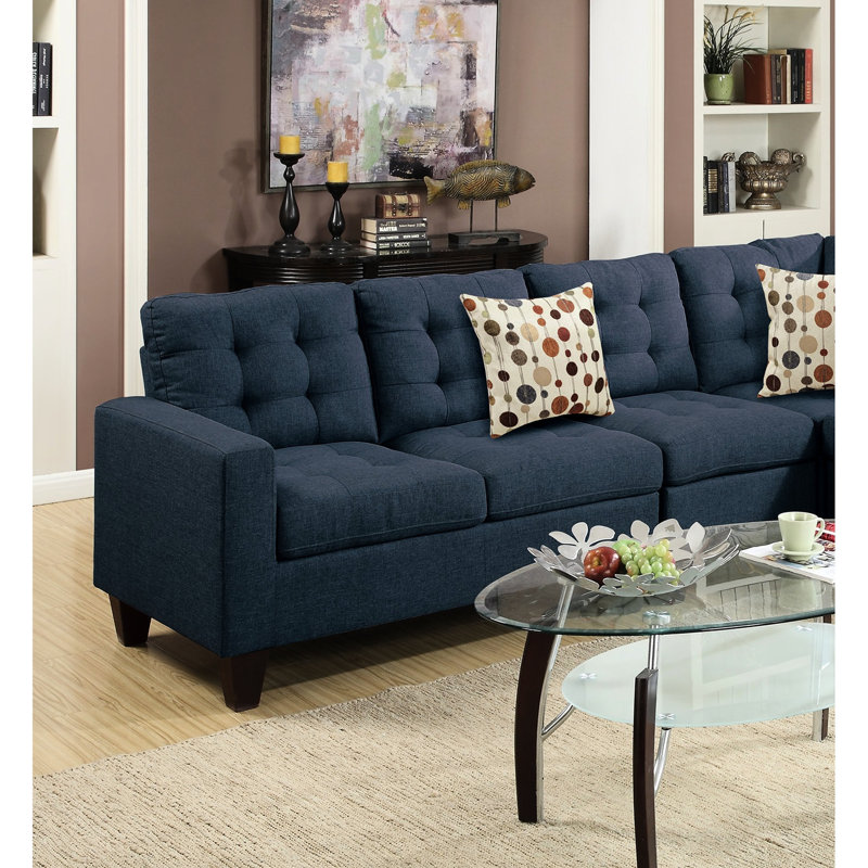Canapé modulaire contemporain en polyfibre bleu marine avec fauteuil sans accoudoirs et dossier pour 5 personnes