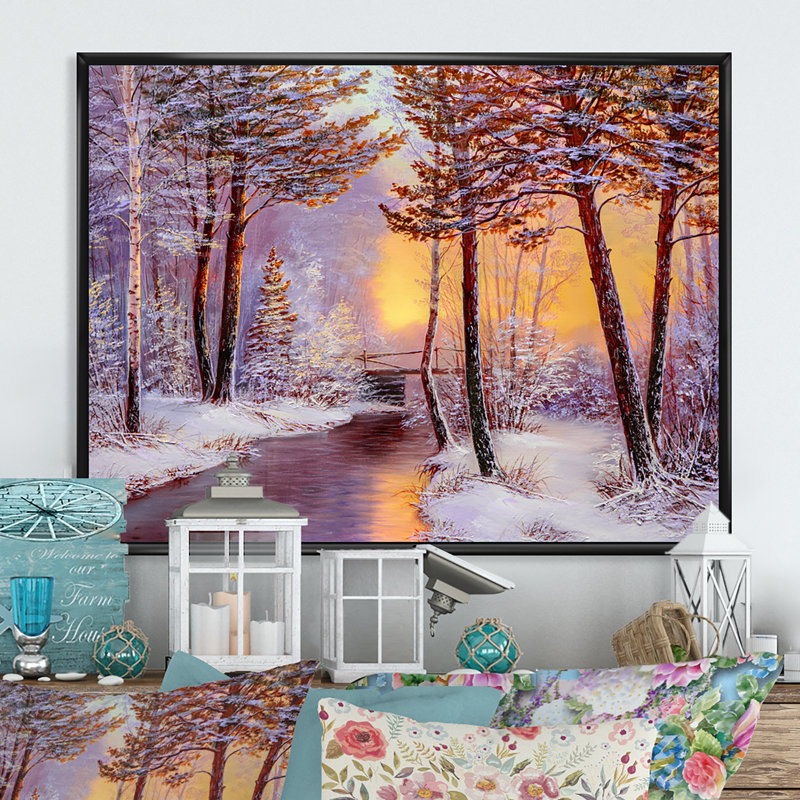 Sunshine Through Snowy Winter Landscape Vii - reproduction d'art sur toile, H 8 po x l 12 po x P 1 po