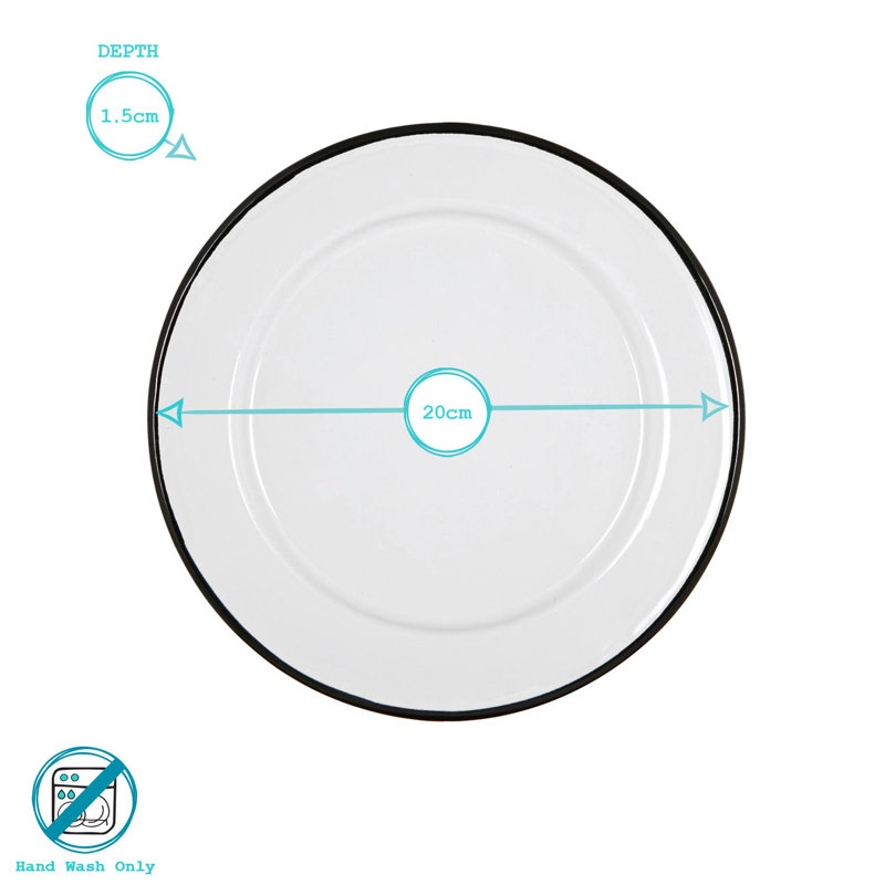 Argon Tableware - White Enamel Side Plates - 20cm - Set of 12, Black