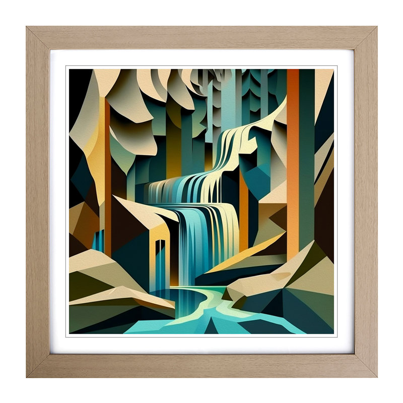Waterfall Cubism - Framed Print, Oak