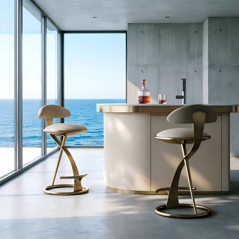 Tabouret de bar moderne et minimaliste avec structure en acier inoxydable et siège rembourré, siège d'une hauteur de 25,59 po