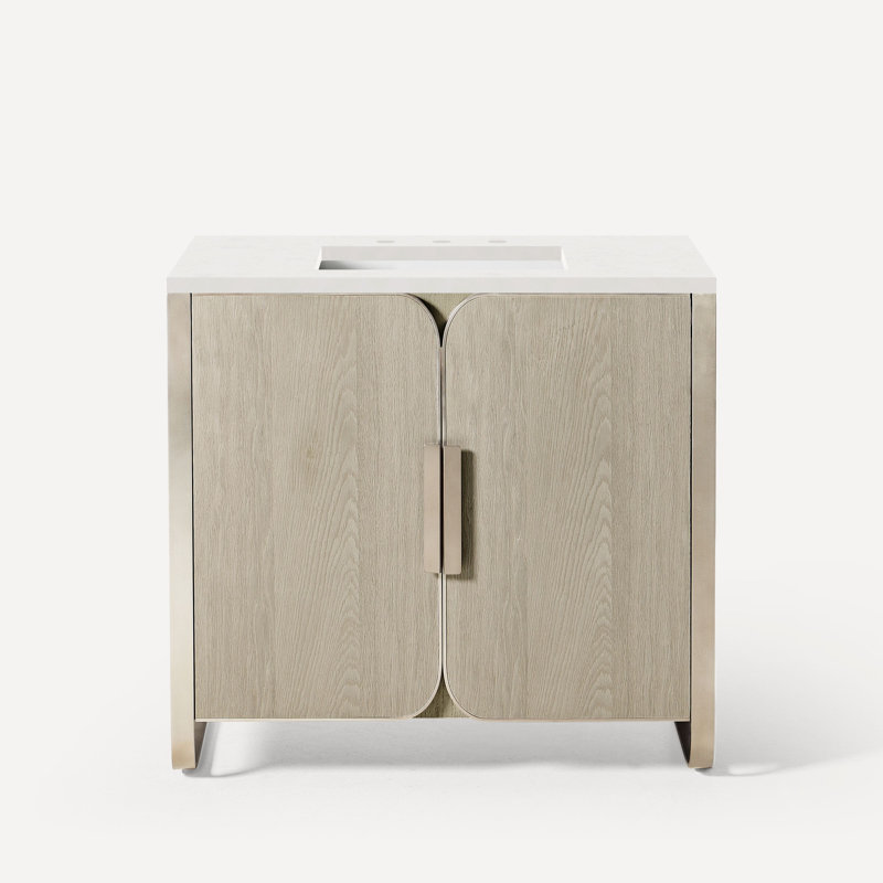 Meuble-lavabo Bergman, Gris naturel avec étain brossé, Blanc