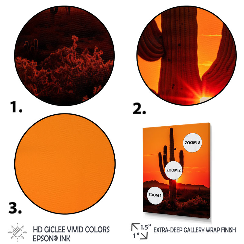Lochview, orange, noir, cactus, désert, coucher de soleil, Saguaro - Cactus, art mural, H 32 po x l 24 po x P 1 po
