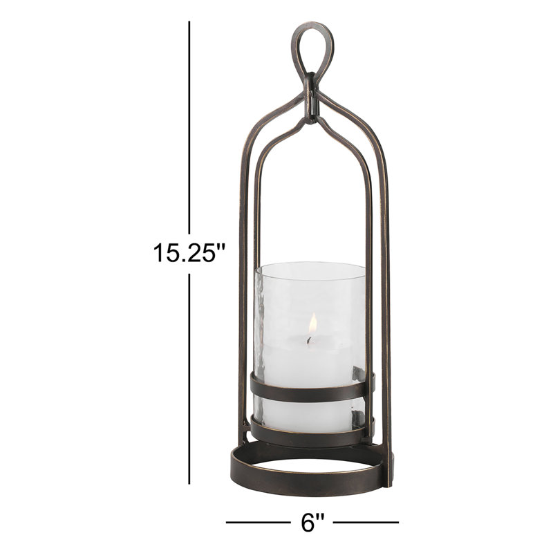 Tabletop Hurricane with Candle Included, Dark Bronze, 15.25" H x 6" W x 5.5" D