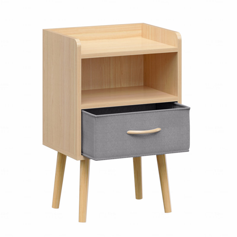 Table de chevet avec tiroir pliable en tissu, table de bout à 2 niveaux, table d'appoint avec rangement, Chêne
