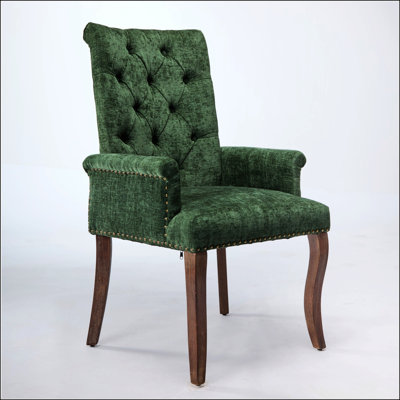 Elegant Chenille Upholstered Dining Chair With Curved Solid Wood Legs, Perfect For Comfort And Style In Any Dining Room.