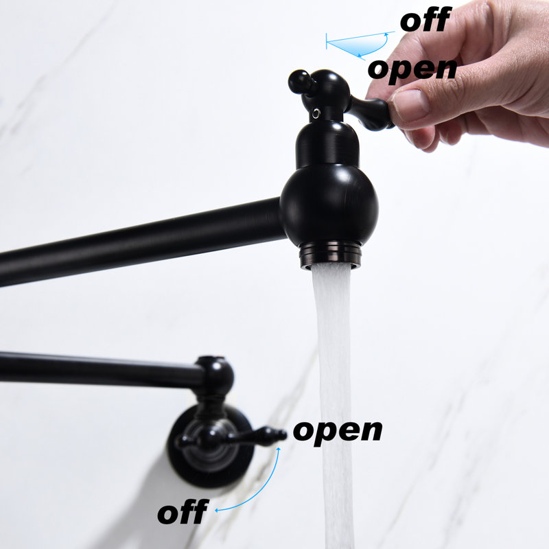 Matte Black Wall Mount Pot Filler Faucet, Brass, Arm For Smooth And Effortless Filling, Double Handles Precise Water Flow Regulation, Corrosion Treatment Faucet Black, Brass Made, Easy To Manage