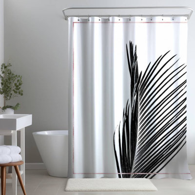 Areca Palm with Rose Line – Exotic Home – Polyester Shower Curtain, Dye Sublimation Print, 71" W × 74" L