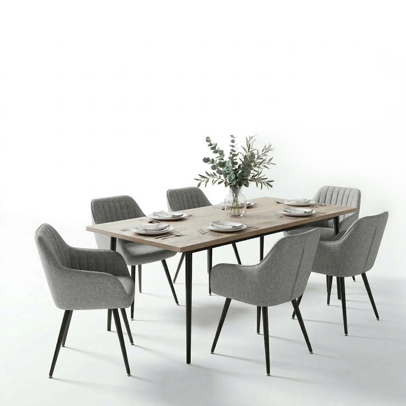 Modern Upholstered Dining Chairs with Arms, Fabric Dining Armchairs with Padded Seat & Metal Legs, Gray
