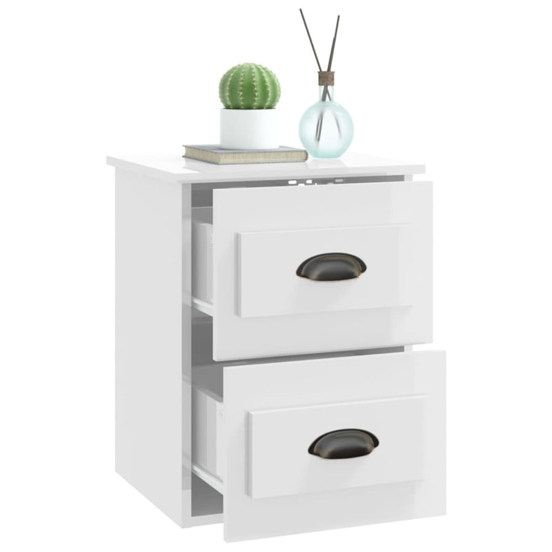 ClassicLiving Wall-Mounted Bedside Cabinet 41.5X36x53cm, High Gloss White, Set of 2