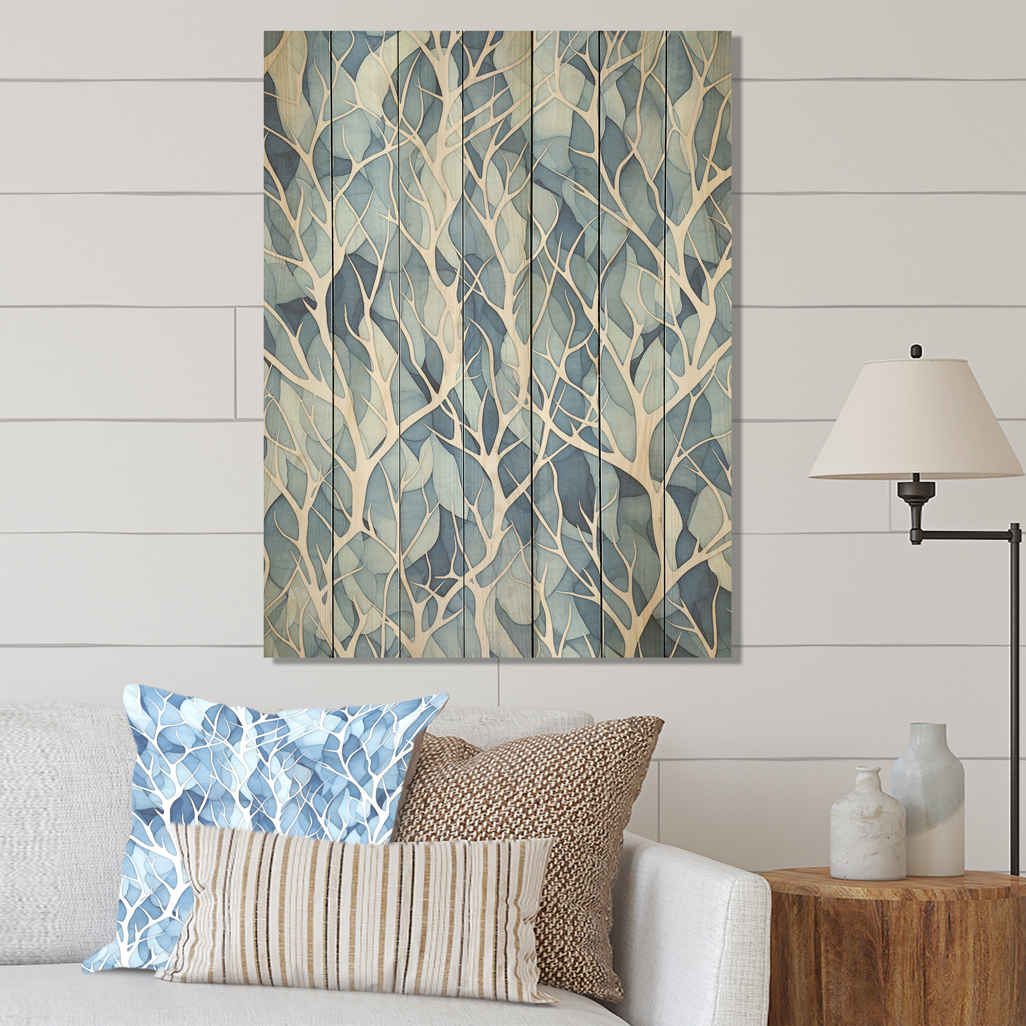 Winston Porter Windy White And Blue Tree Beauty III Tree On Wood