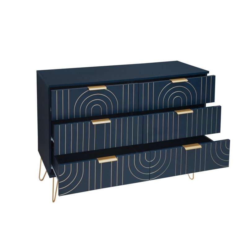 Commode à 6 tiroirs, commode moderne avec poignées en métal Kutchins, Bleu très foncé