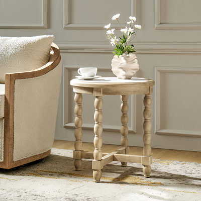 Aristidh 20"W Farmhouse Solid Wood End Table With Marble Pattern Top