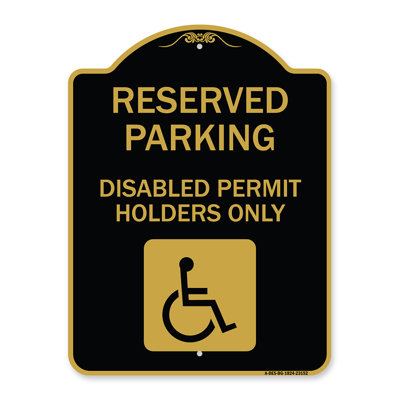 Enseigne Signmission Designer Series - Stationnement réservé - Titulaires de permis pour personnes handicapées seulement (avec symbole d'accès mis à jour) | Enseigne architecturale noire et dorée en aluminium épais 18 po x 18 po | Fabriqué aux Ét