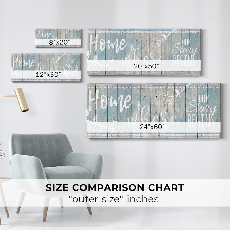 Home Home, art textuel sur toile, H 20 po x l 50 po x P 1,5 po