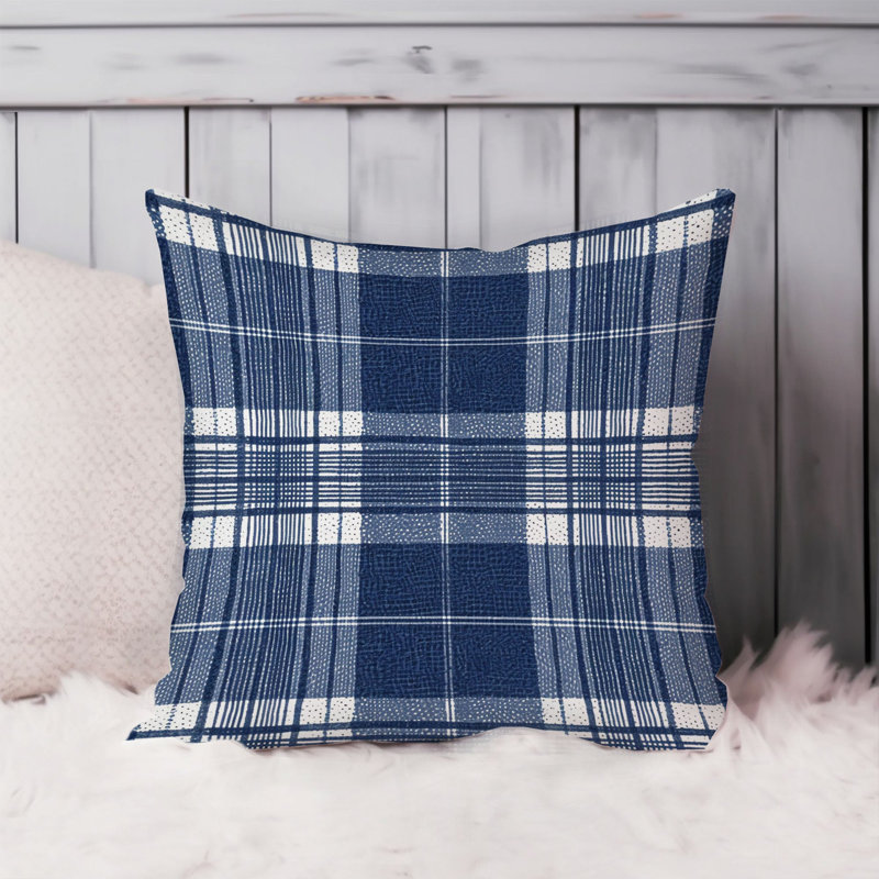 Abstract Navy Blue Plaid Pattern XI Modern, 18" H x 18" W