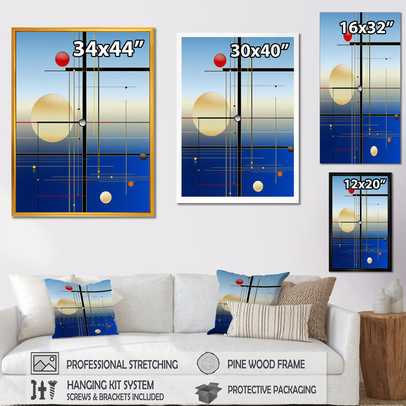 Impression sur toile géométrique moderne «Futuristic Minimalisme pleine lune I», H 40 po x l 30 po, Cadre naturel flottant
