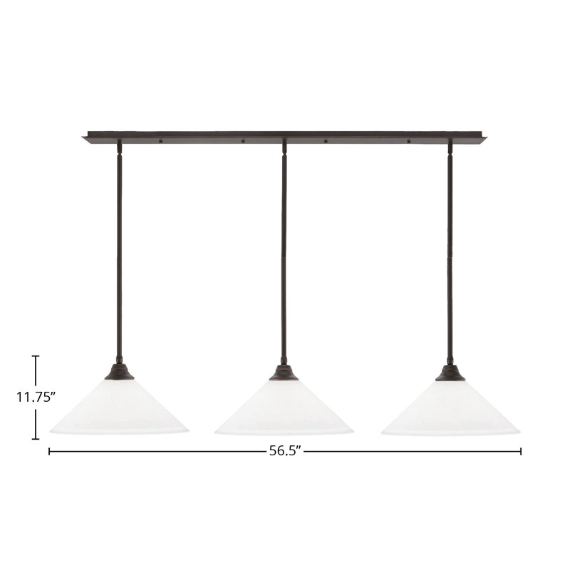 Luminaire suspendu linéaire à 3 lumières suspendu au fini bronze avec verre de 16 po, Granit foncé