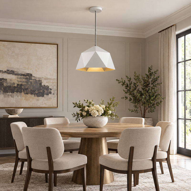 Luminaire suspendu avec abat-jour géométrique blanc moderne 1 lumière Avila, H 69 po x l 18 po x P 18 po, Blanc / argenté