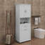 Armoire de salle de bain haute avec portes de panier à linge intégrées et compartiment de rangement ouvert supérieur-1886072161