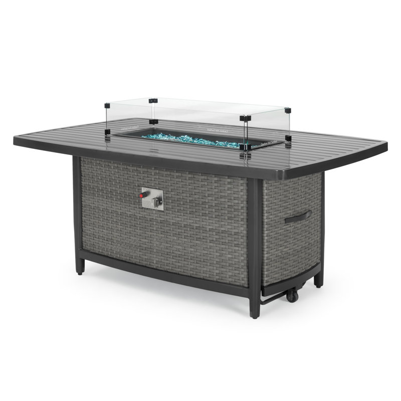 Table de foyer d'extérieur au propane en aluminium H 26 po x l 61 po Layden