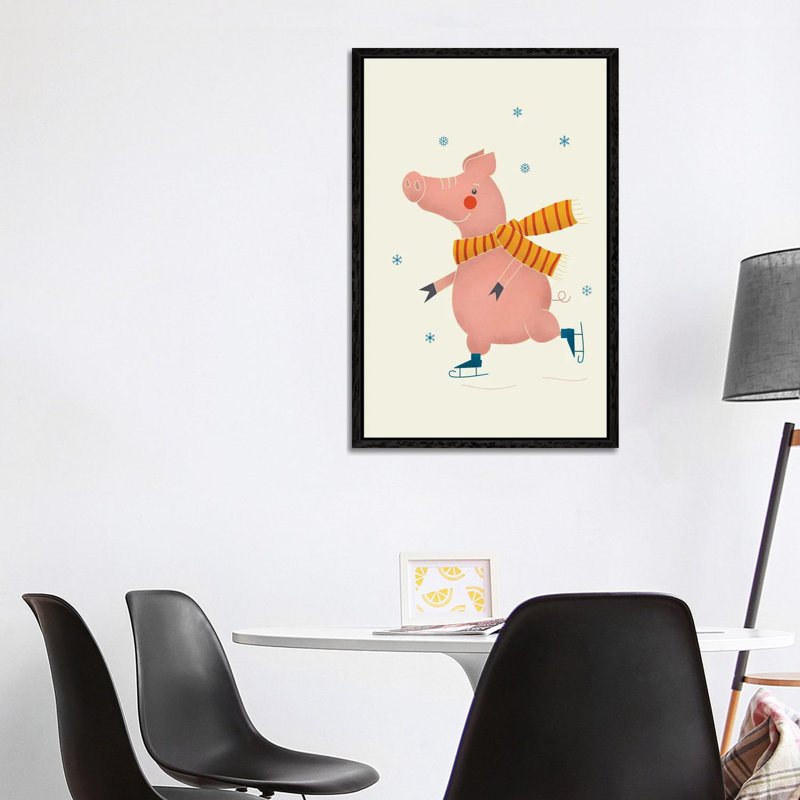 Ice Skating Pig by Show Me Mars - Gallery-Wrapped Canvas Giclée on Canvas, 101.6 cm H x 66.04 cm W, Black Framed