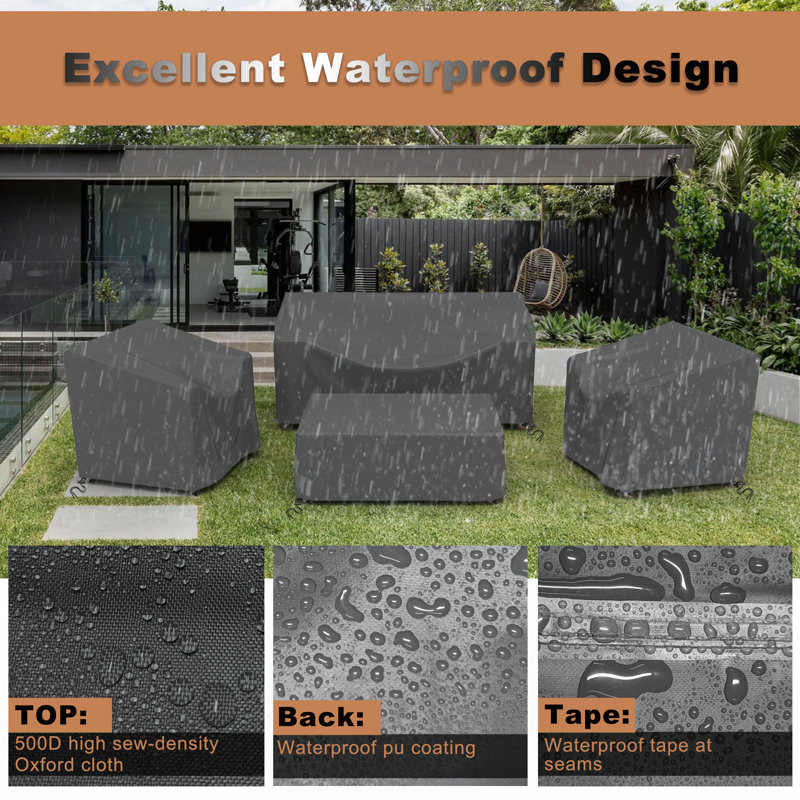Housses pour meubles d'extérieur imperméables 4 pièces, Gris, H 30 po x l 51 po x P 27 po