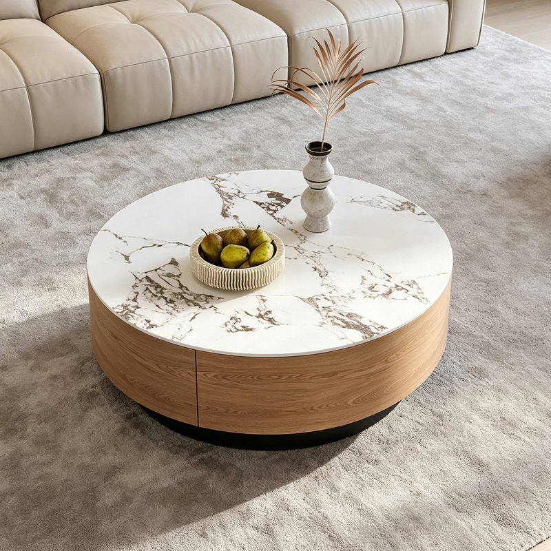 Table basse ronde pour petit appartement, 12.99" H x 27.55" W x 27.55" D, Brown