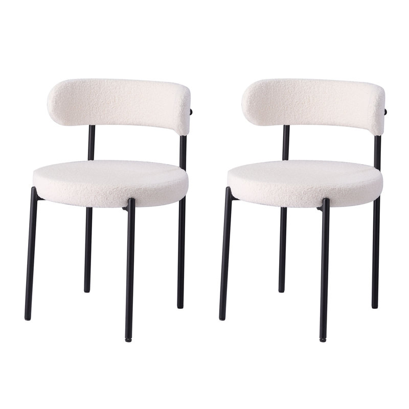 50cm H Cotton Blend Upholstered Metal Side Chair, White, 2