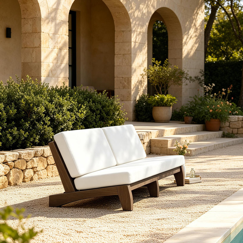 Patio Outdoor Sofa with Cushions, Beige, Brown