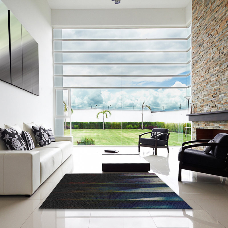Tapis abstrait bleu marine, Carré 8 pi