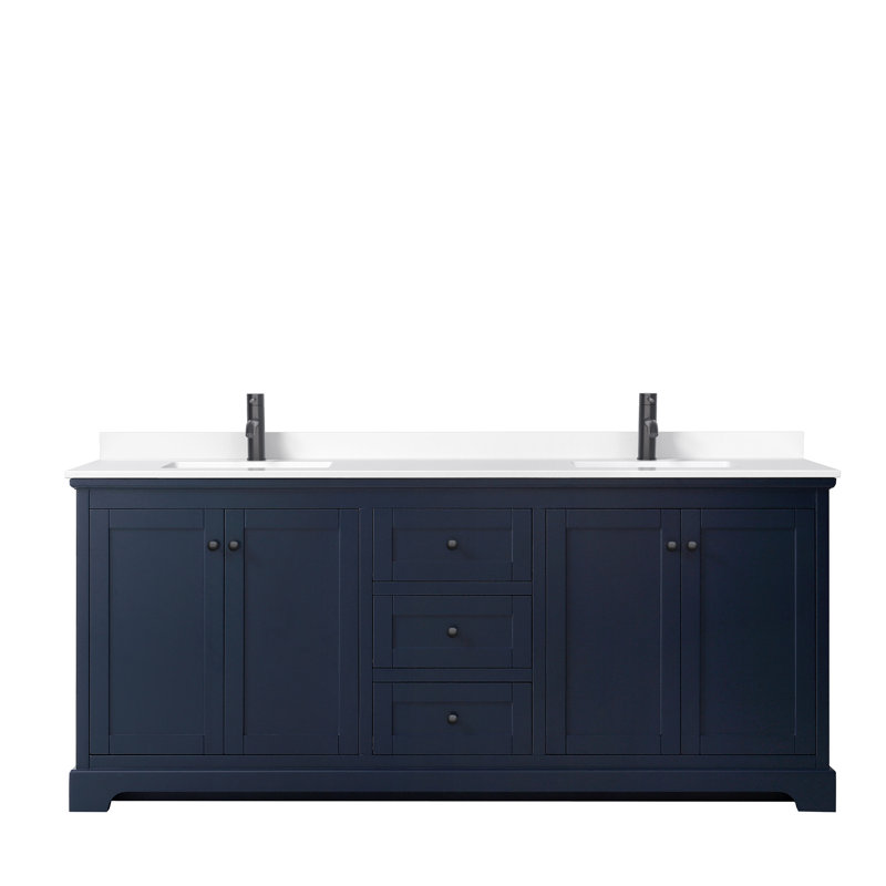 Ensemble de meuble-lavabo double 80 po Avery, Marbre de culture blanc, Bleu très foncé, Noir mat