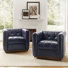 Sonika 32.5" W Genuine Leather Square Swivel Barrel Club Chair with Solid Wood Frame