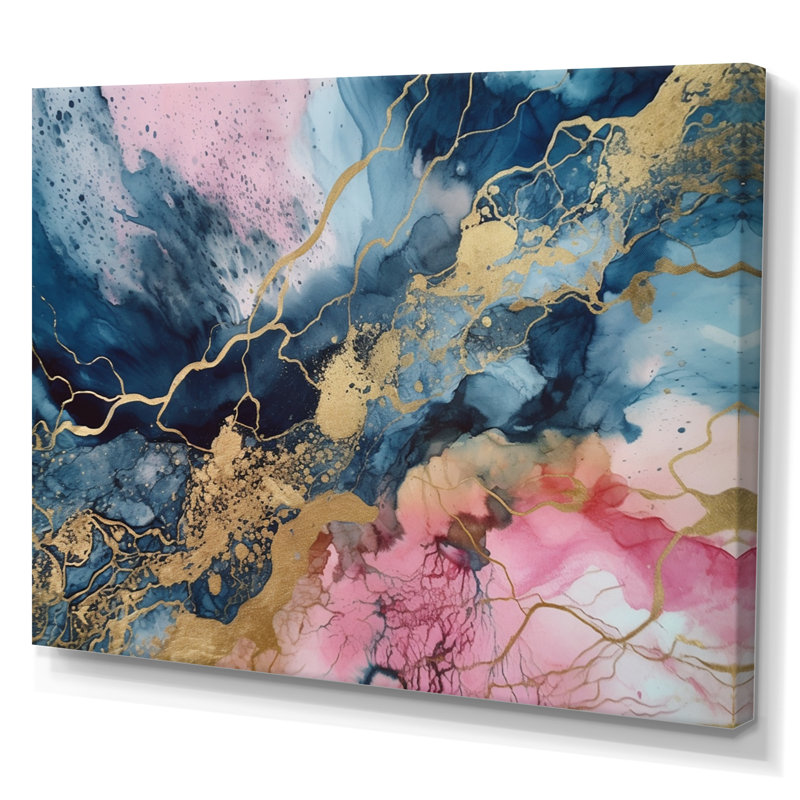 Exploration des profondeurs de la géode rose IV - art mural abstrait en marbre, Toile tendue, H 24 po x l 32 po x P 1 po