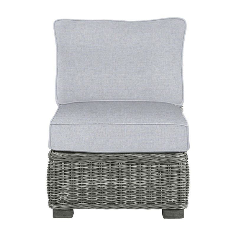 Fauteuil de chambre modulaire d'extérieur en résine tressée rustique N-Dura, Gris ardoise, Welt, Lin chambray