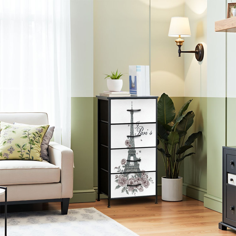 4 Drawer Dresser for Bedroom, Narrow Chest of Drawers, Wooden Top and Study Iron Frame 18"x37.5"-(WxH)