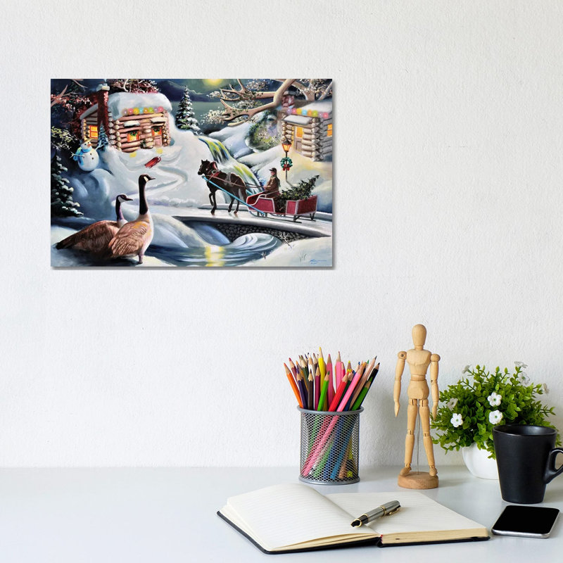 Santa And Reindeer by D. "Rusty" Rust - Gallery-Wrapped Canvas Giclée on Canvas, Canvas, 20.32 cm H x 30.48 cm W