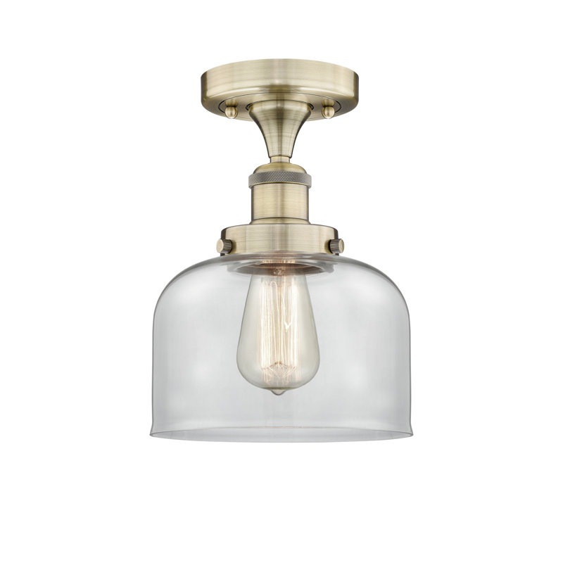Thoa Glass Semi Flush Mount, Clear, Antique Brass