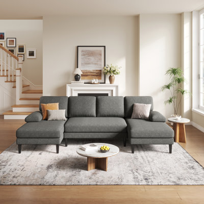 110" U-Shaped Sectional Sofa with Double Chaises, 4-Seat Couch with Deep Seat for Apartment Living Room